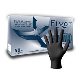 FIXON Nitrile Diamond Glove Textured 6mil 240mm Black Xxl (50pcs/25 Pairs)
