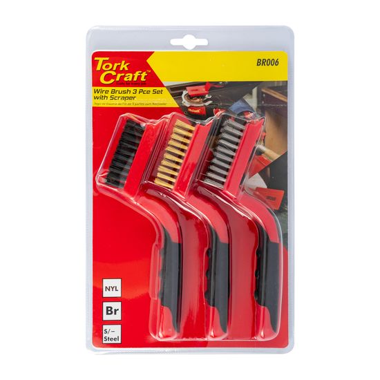 Soft Grip Wide Brush Set Brass Stainless Nylon In Blister Tcw