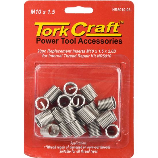 TORK CRAFT Replacement Inserts M10 X 1.5 X 20mm 2D 20pc for NR5010