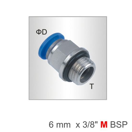 Pu Fitting Str. Stud W/o-ring 6mm-3/8 M