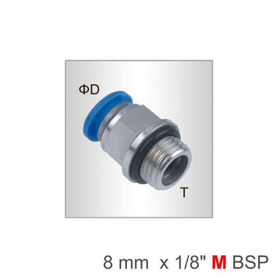Pu Fitting Str. Stud W/o-ring 8mm-1/8 M