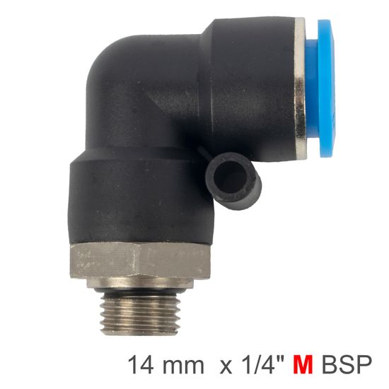 Elbow W/o-ring 14mm-1/4" M Pu Hose Fitting