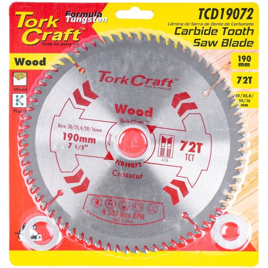 Blade Tct 190 X 72t 30/25.4/20/16mm General Purpose Cross Cut Smooth