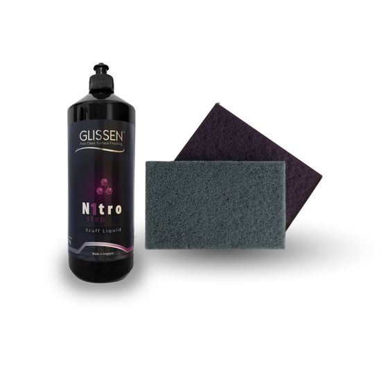 GLISSEN Nitro Scuff Liquid 1kg + Binic Non-woven Abrasive Scuff Pad, Very Fine (10pcs) & Ultra Fine (10pcs) 150x230mm