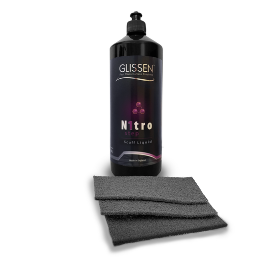 GLISSEN Nitro Scuff Liquid 1kg + Binic Non-woven Abrasive Scuff Pad, Ultra Fine Grey (10pcs) 150x230mm